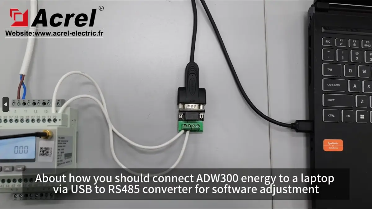 Cómo conectar el medidor de energía ADW300 a su computadora portátil para el ajuste del software a través del convertidor USB _ RS485